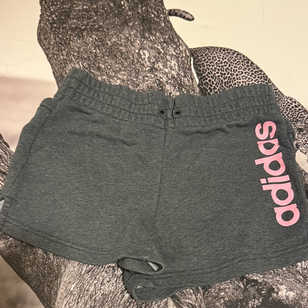 Adidas Charcoal Shorts with Vibrant Pink Logo